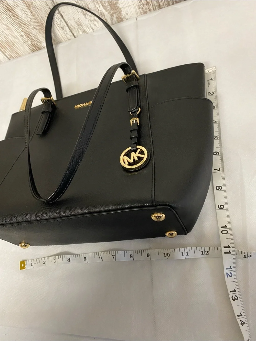 Michael Kors Black Saffiano Leather Tote with Gold Hardware